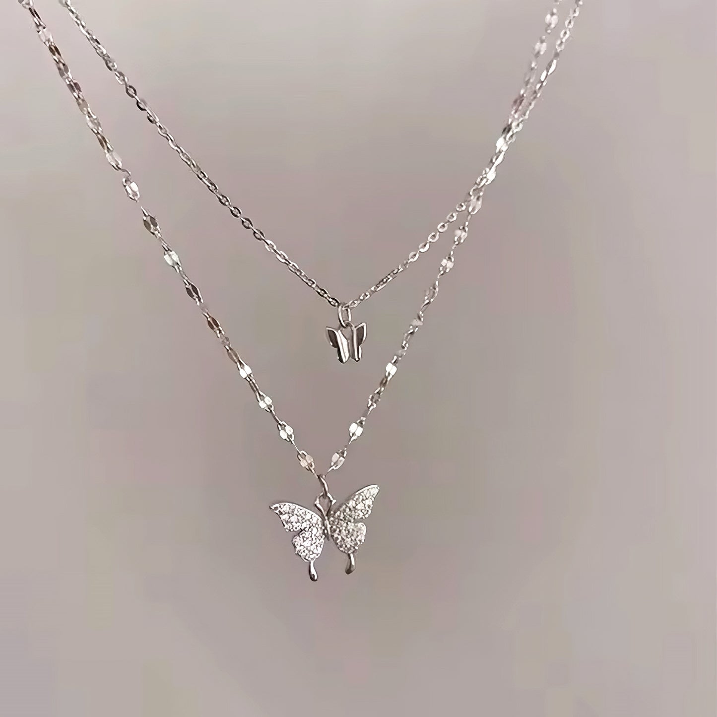 Elegant Double-Layered Butterfly Necklace