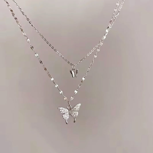 Elegant Double-Layered Butterfly Necklace