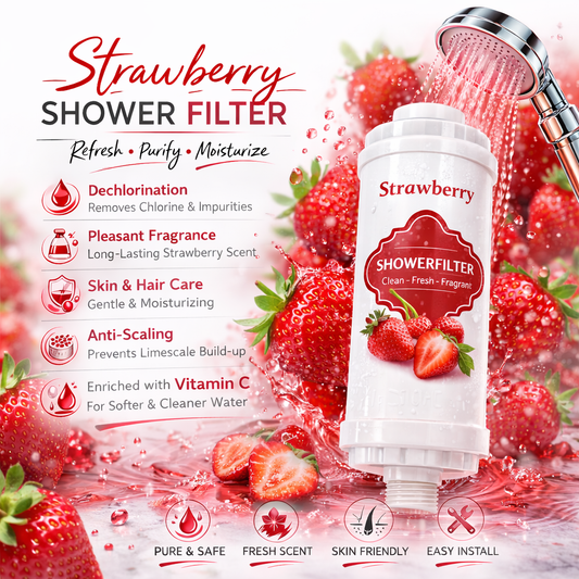 Strawberry Vitamin C Shower Water Filter – Dechlorinating & Anti-Scaling Perfume Filter
